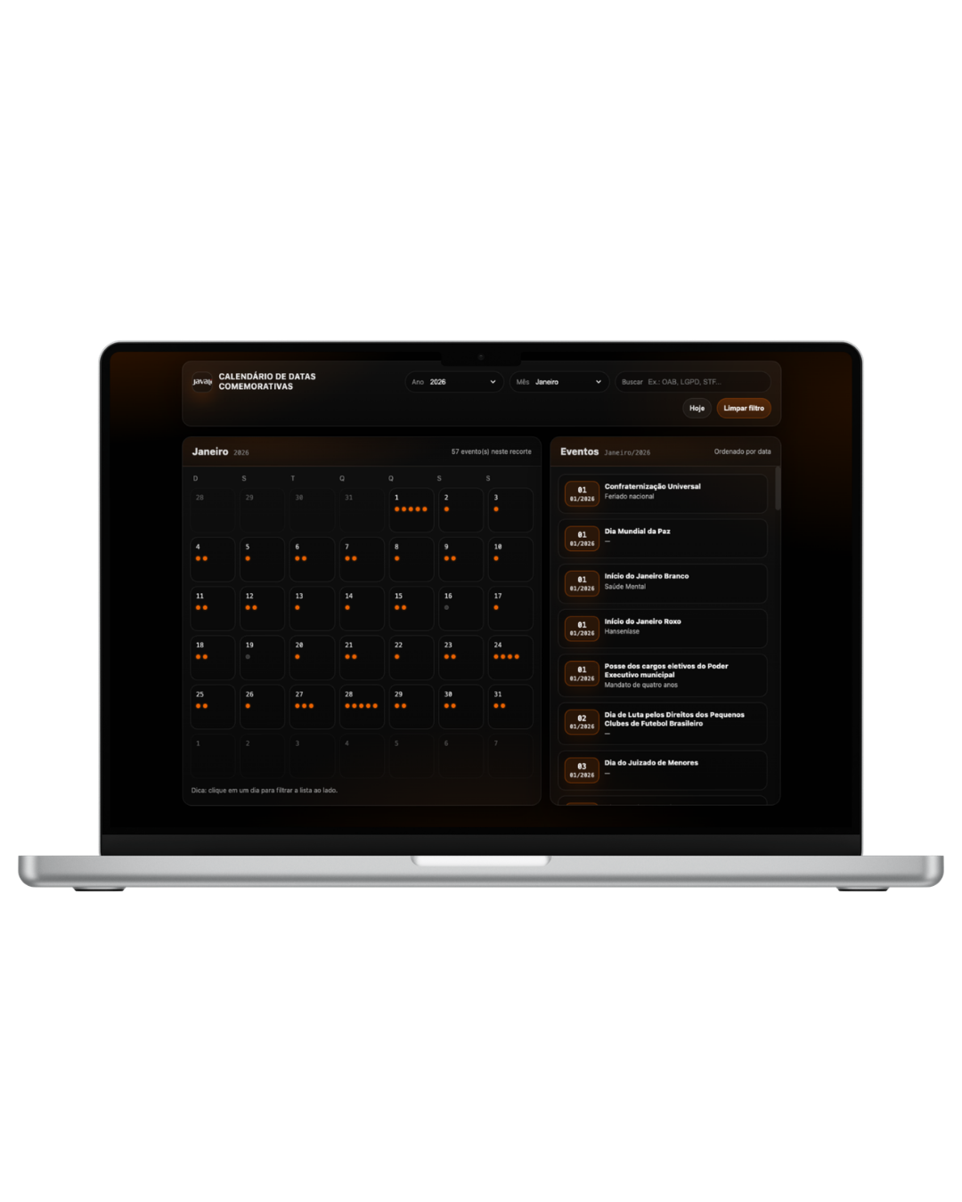 Calendário de datas comemorativas do mercado jurídico 2026